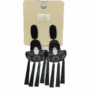 IT'S Sense Women's Black Dangle, 3" Drop Filigree Metal Cut Out Earrings